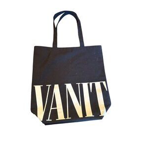 Vanity Fair Black Canvas Tote Bag With Bold White Lettering Design
